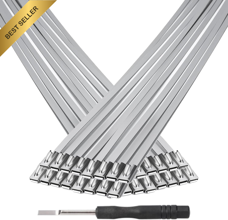 Stainless Steel Zip Ties Heavy Duty, 304 Metal Cable Ties 11.8 Inch (Pack of 100