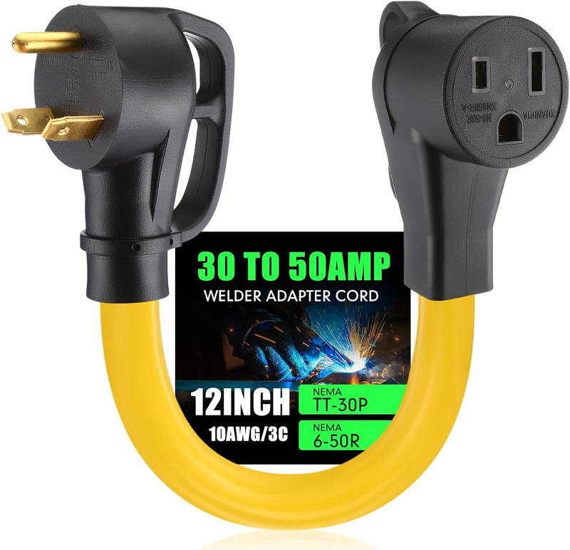 1Feet NEMA TT-30P to 6-50R Welder Adapter Cord, 30Amp to 50Amp 3 Prong Generator