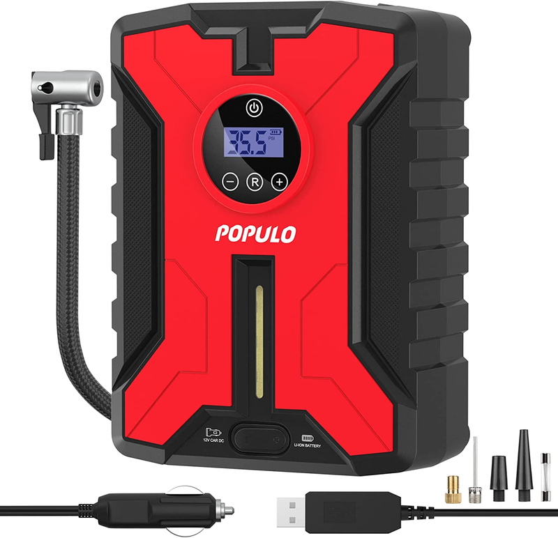 Dual-Power Cordless Tire Inflator Portable Air Compressor, Rechargeable Battery