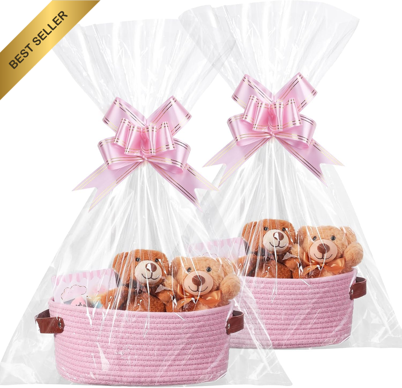 Gift Basket with Gift Bags and Ribbons, Durable Empty Basket for Gifts, with Han