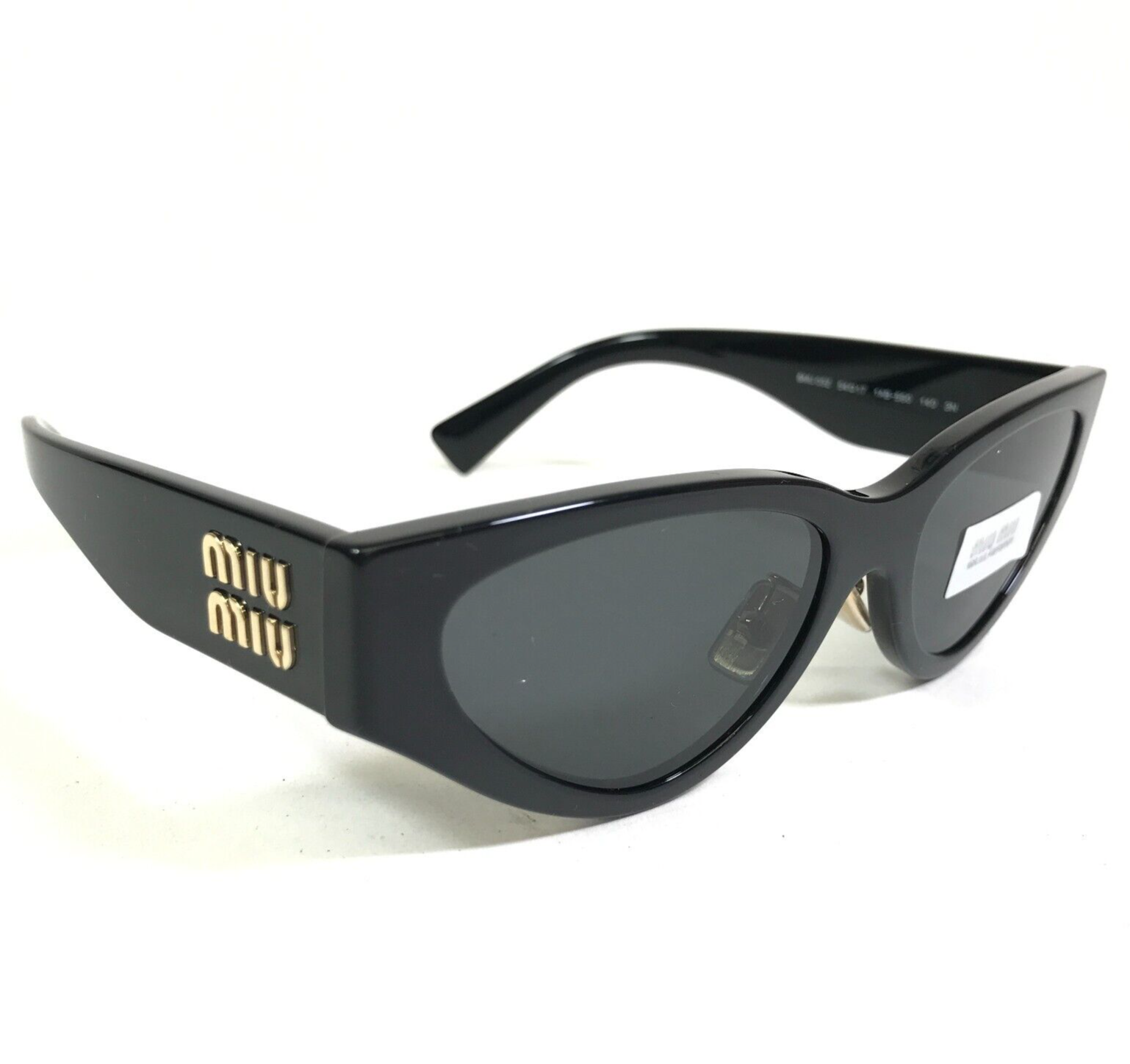 Pre-owned Miu Miu Sunglasses Smu03z 1ab-5s0 Polished Black Gold Cat Eye Frames 54-17-140 In Gray