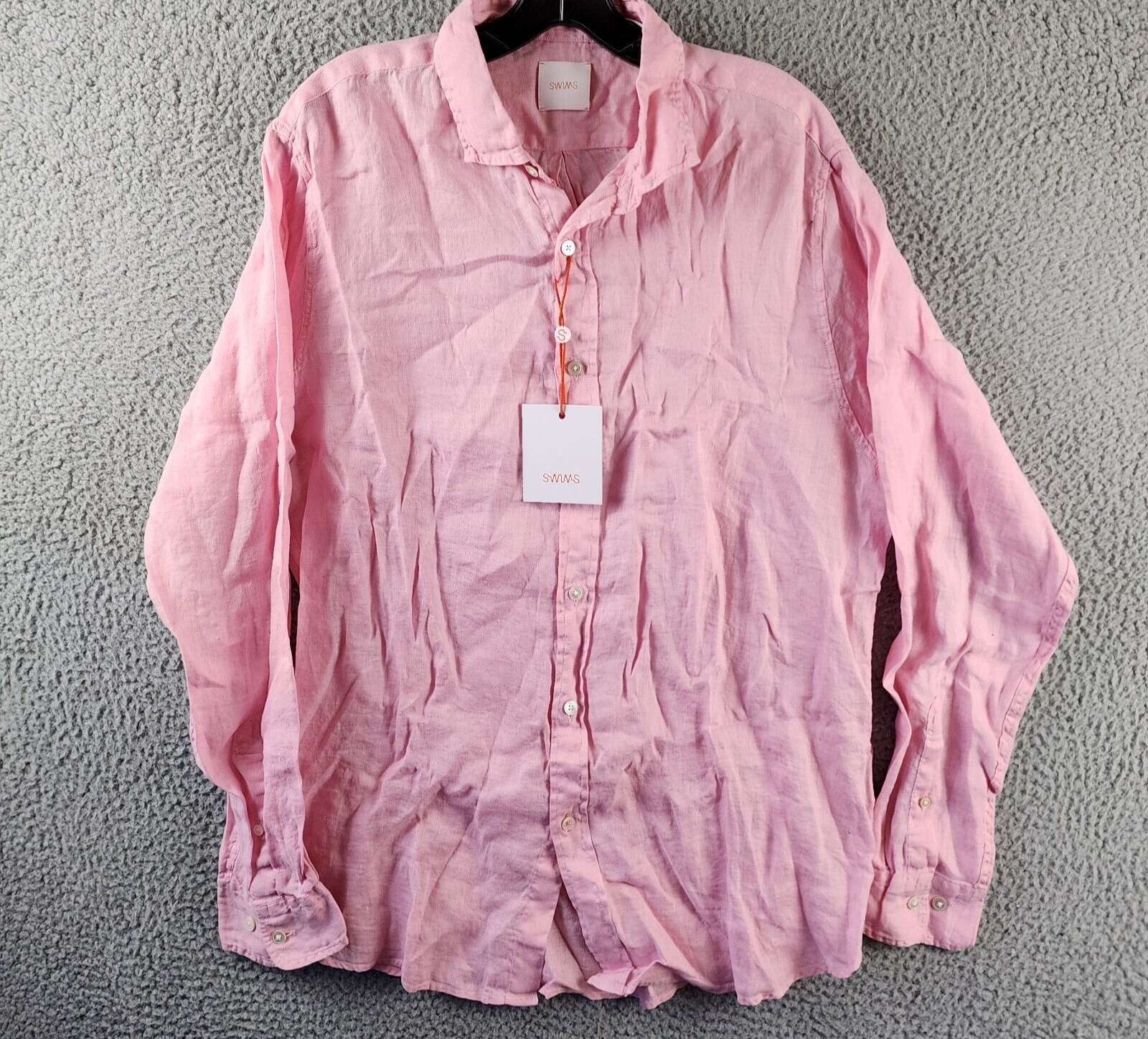 Swims Amalfi Linen Button Up Shirt Men's L Blush Pink Solid Collared Long Sleeve - Picture 2 of 15