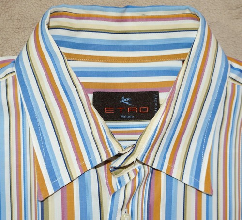 ETRO Milano Dress Shirt - Men 15.5 36/37 Stripe Cotton Long