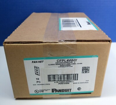 PANDUIT Pan-Net CFPL4WHY Mini-Com Single Gang Faceplate 4 Port White Box of 10