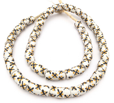 Ghana Handmade White multi Recycled glass African trade beads [02050]