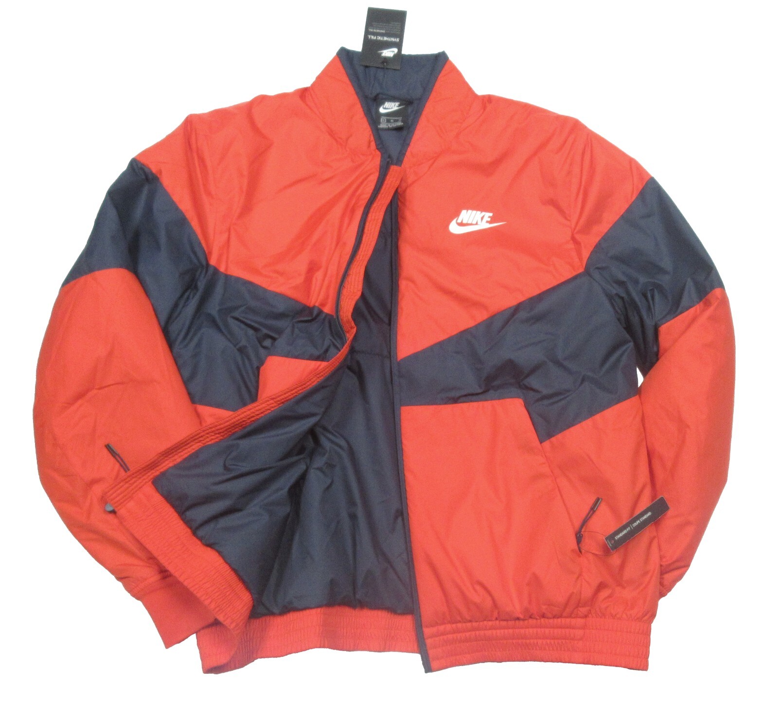 Nike Men's Orange-Red Colorblock Synthetic Fill Puffer Full