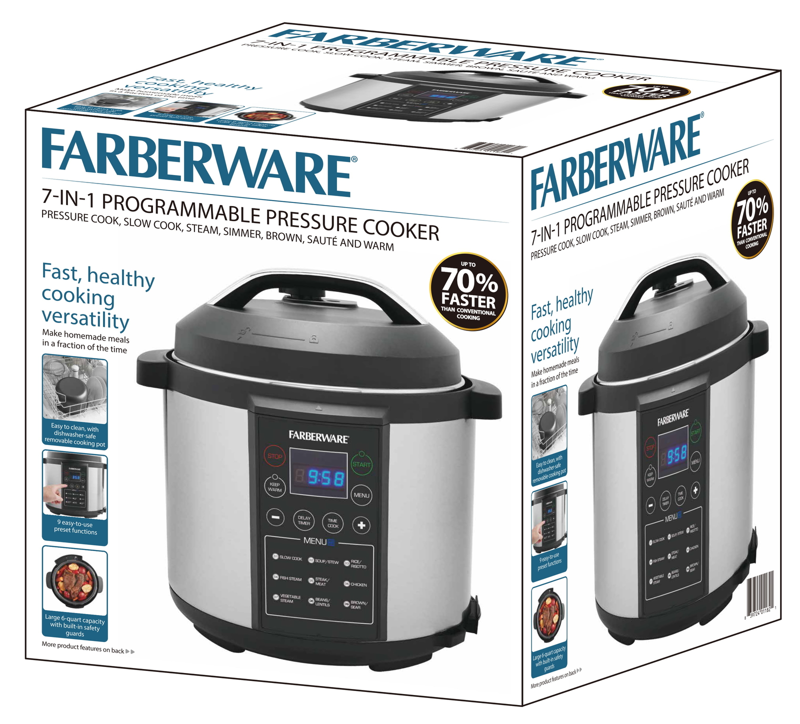 Programmable Digital Pressure Cooker, 6 Quart,Stainless Steel, Large LED Display