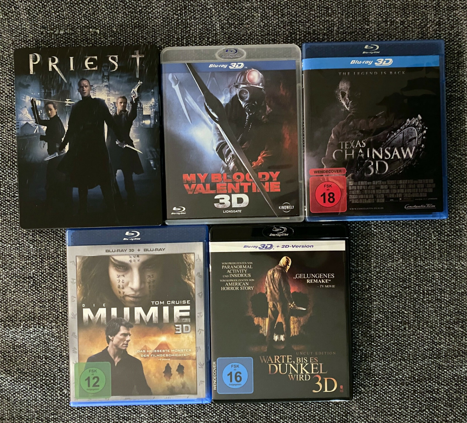 [3D Blu-ray] 5 Filme: Die Mumie / Texas Chainsaw / My Bloody Valentine / Priest