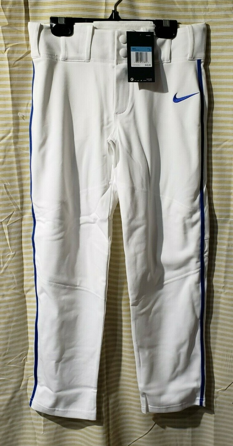 New Nike Boy's Baseball Pants White with Blue Stripe Size M
