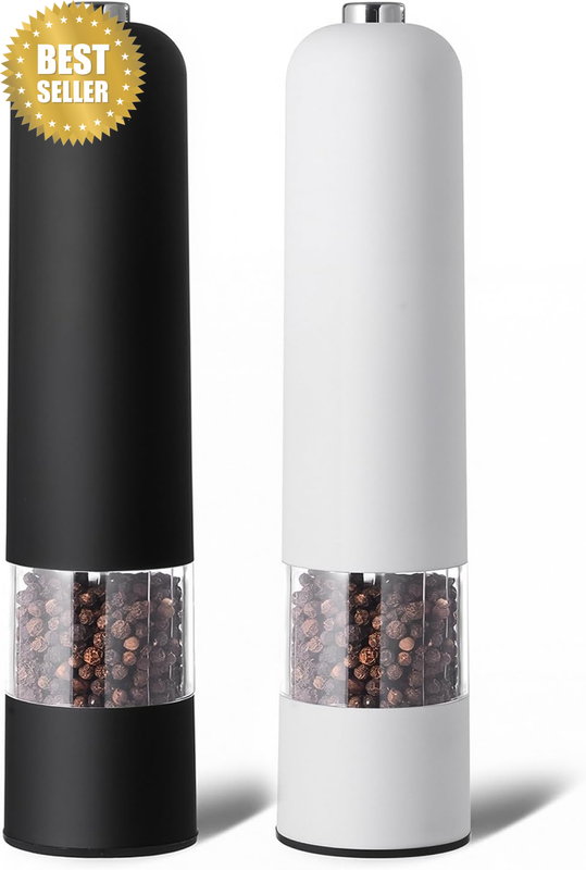 Electric Salt and Pepper Grinder Set, ABS Pepper Mill Set with Adjustable Cerami