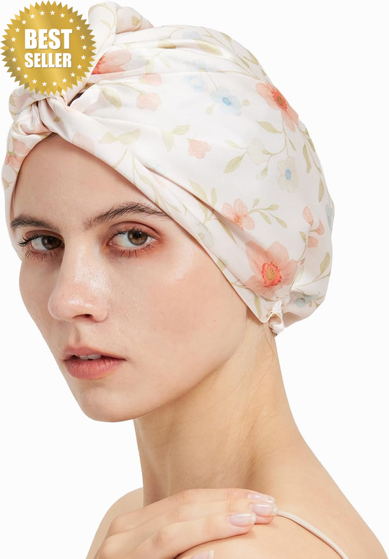 Mulberry Silk Bonnet, Double-Layered Hair Bonnet for Sleeping Women, Pure Silk T