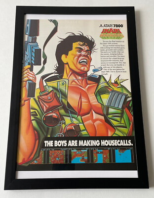 Vintage Ikari Warriors Atari 7800 ORIGINAL Framed Promo Ad Poster 8x12