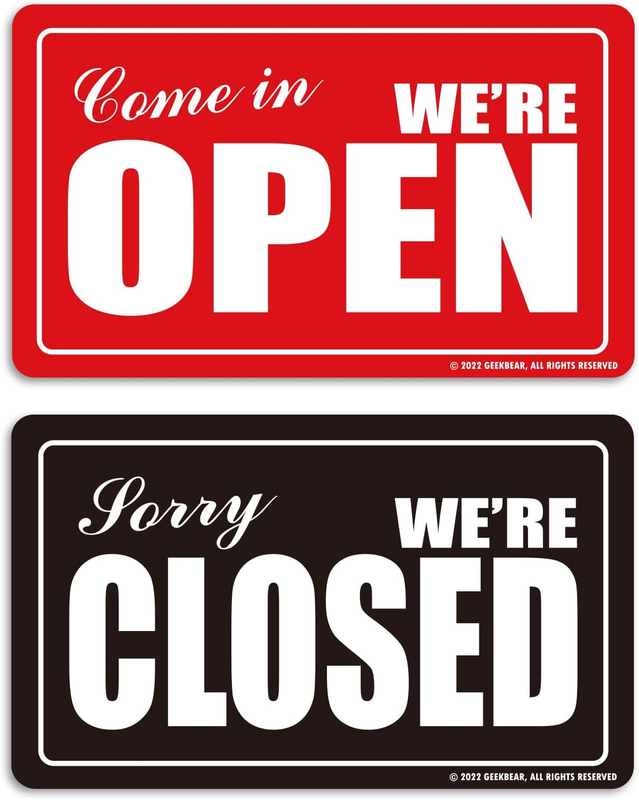 Open Closed Sign - All in One Kit, Double Sided, Acrylic - 7.9 X 7.9 in (01. Red