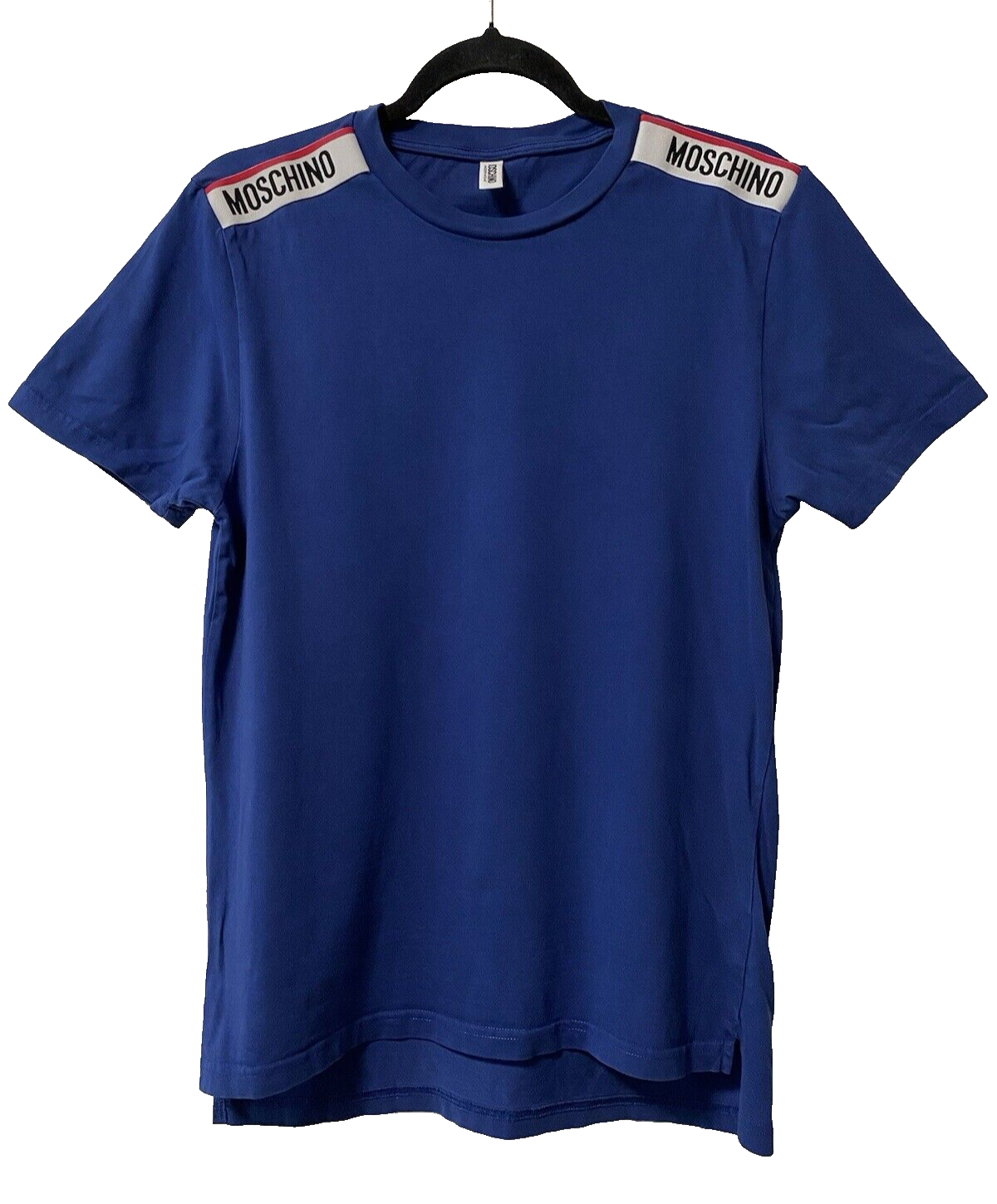 MOSCHINO MENS LOGO TAPE T-SHIRT VINTAGE SHORT SLEEVE BLUE