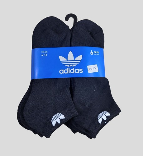 ADIDAS Mens Socks Low Cut Moisture Wicking 6 Pair Shoe Size 6-12 Black Everyday 