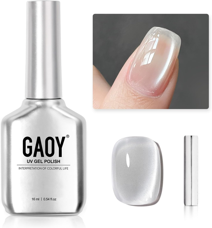 Glassy Cat Eye Gel Nail Polish, 16Ml Glitter Holographic Gel Polish with Magnet,