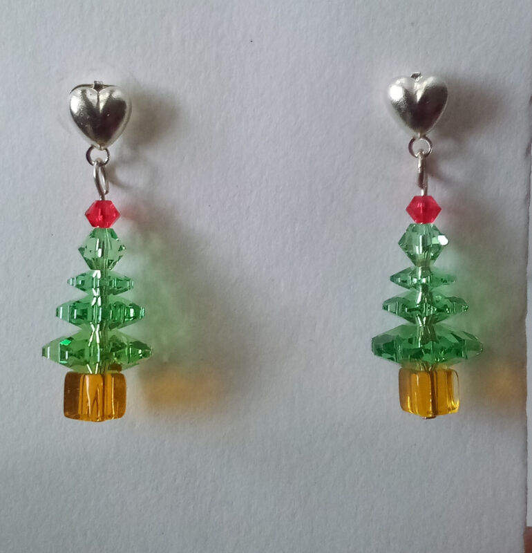 Swarovski Crystals small Lt. Green (red top) Xmas Trees  Earrings.