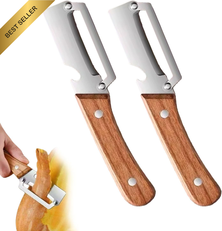 Zero Snag Wooden Peeler, 2-In-1 Multifunctional Stainless Steel Peeler, Potato F
