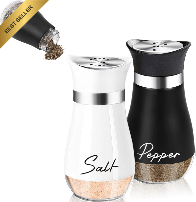 2 Pieces– Salt and Pepper Shakers Set – 4Oz Stainless Steel & Glass Spice Dispen