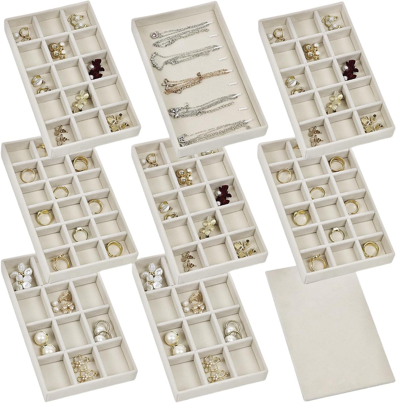 8 Pack Velvet Jewelry Organizer Trays Stackable Lid Drawer Sto...