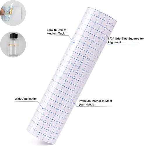 HTVRONT Vinyl Transfer Tape Roll for Cricut with Grid Red/Blue Multi-size