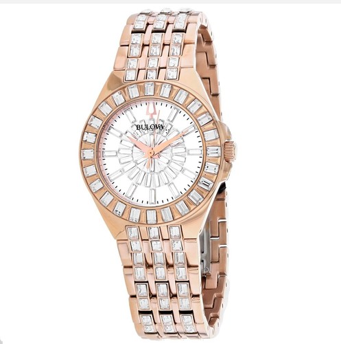 Pre-owned Bulova Phantom Women's Quartz Crystal Accent Rose-gold Tone 32mm Watch 98l268