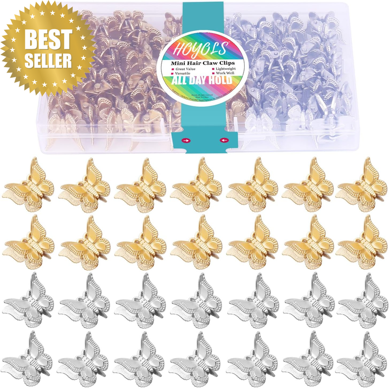 Silver Gold Butterfly Hair Clips, 48 Pcs 90S Hair Accessories for Girls Women, S
