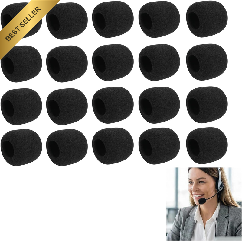 20 Pcs Black Mini Foam Mic Windscreen Covers - High-Density Sponge Foam for Nois