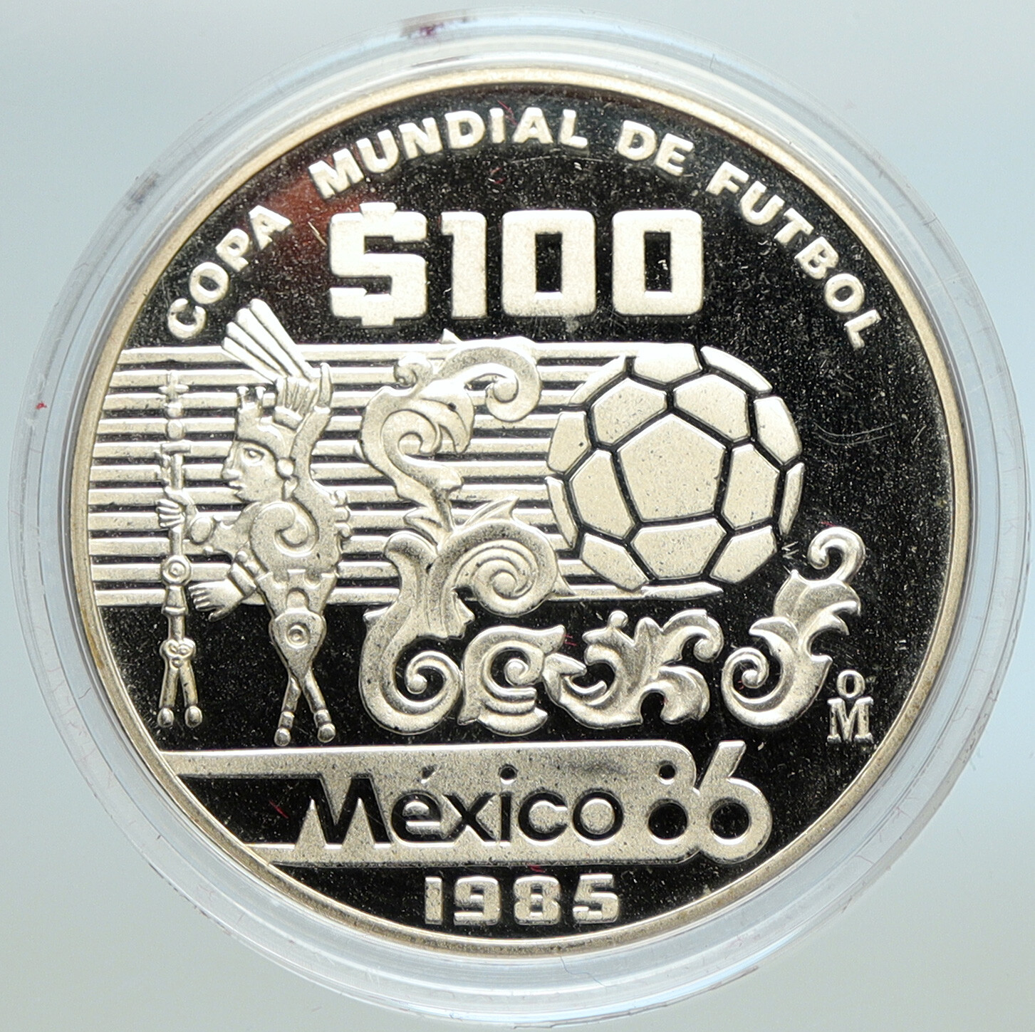 1985 Mo MEXICO FIFA World Cup 1986 Football Proof Silver 100 Peso