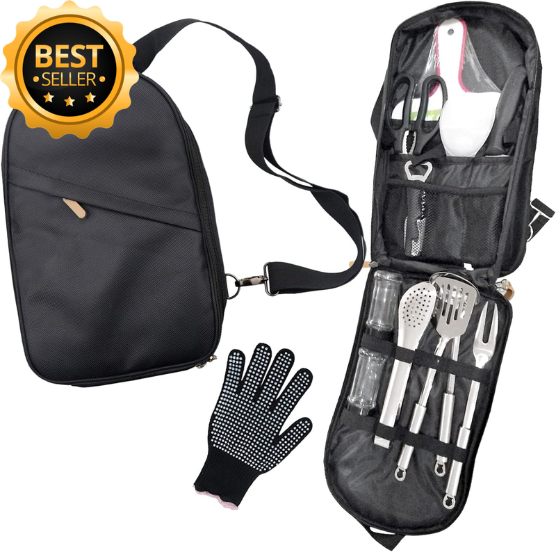 13 Piece Portable BBQ Utensils Kit - Stainless Steel - Complete Set for All Occa