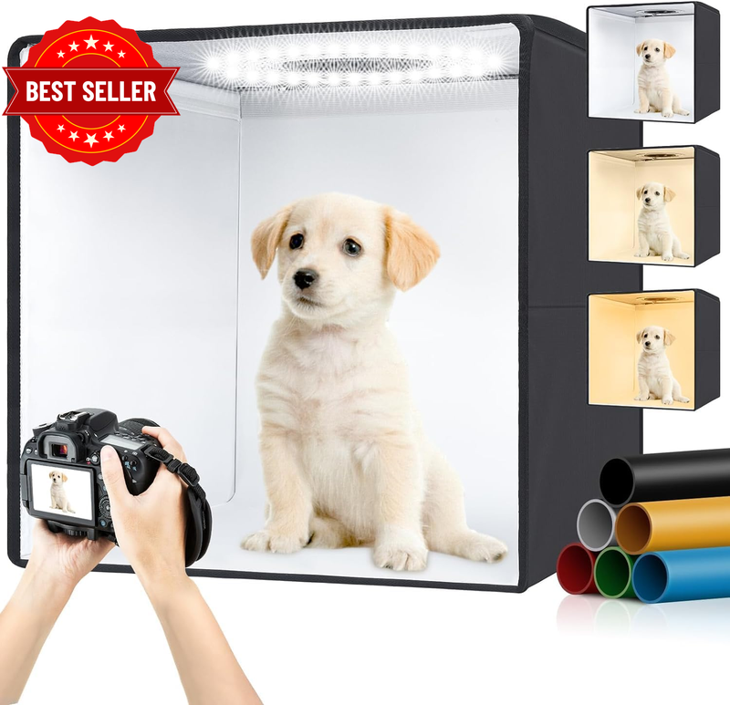 Light Box Photography, 40×40CM - Photo Studio Box with 160 Ring LED Lights & 12