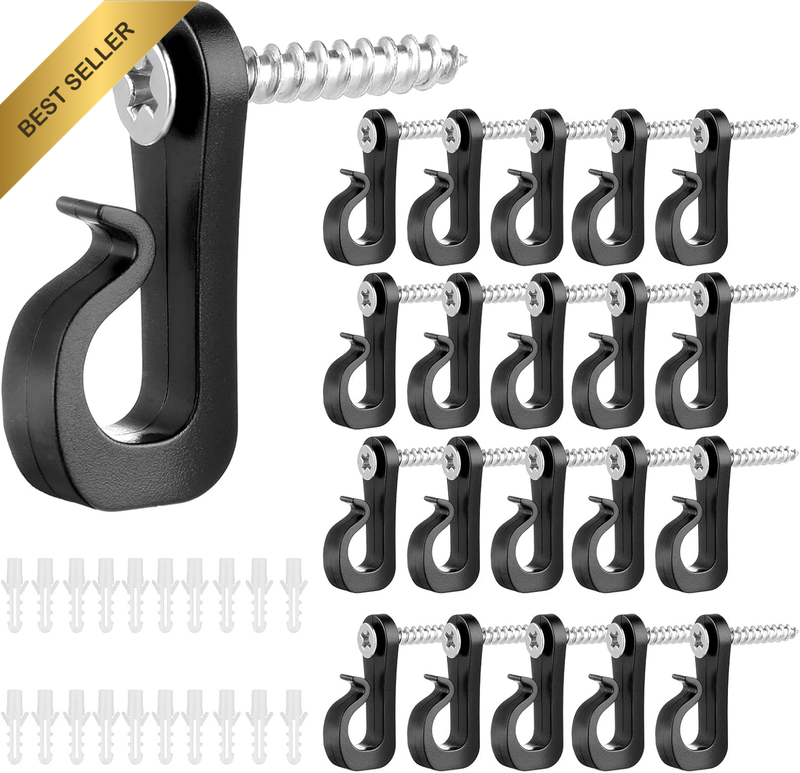 20 Pcs Hooks for Outdoor String Lights Clips, Adhesive Hooks Heavy Duty Cable Cl