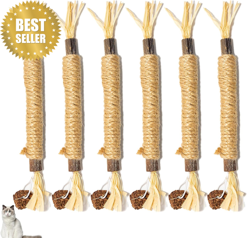 6 Pcs Silvervine Sticks Cat Toys, Natural Catnip Chew Dental Sticks for Cats Kit