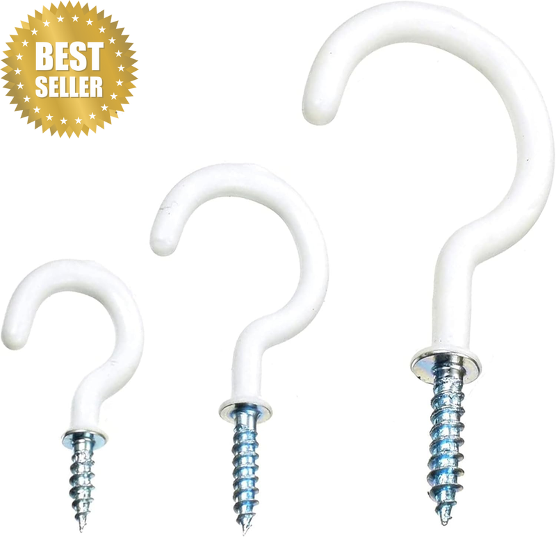 70Pcs Cup Screw Hooks,6 Sizes Metal Ceiling Hooks Heavy Duty 5CM 3CM 2CM Vinyl C
