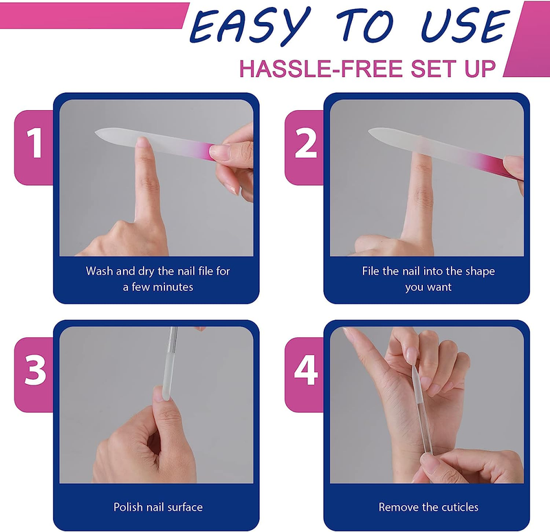4 Pcs Glass Double Sided Nail File, Fingernail Files and Cuticle Pusher Crystal