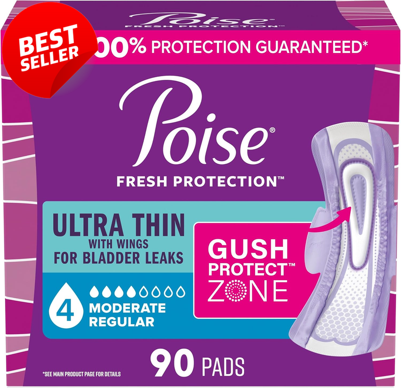 Poise Ultra Thin Incontinence Postpartum Pads Wings 90 Count - US