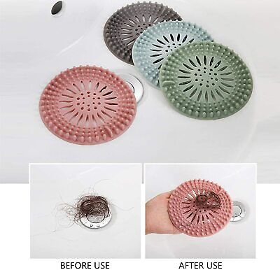 4Pcs Silicone Hair Catcher Shower Drain Kitchen Sink Bathroom Strainer Cover NEW