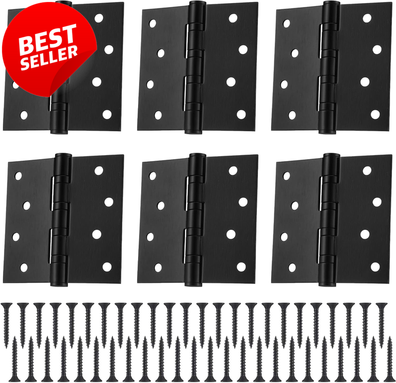 4x4 Black Door Hinges Ball Bearing Stainless Steel Heavy Duty Square 6 Pack - US