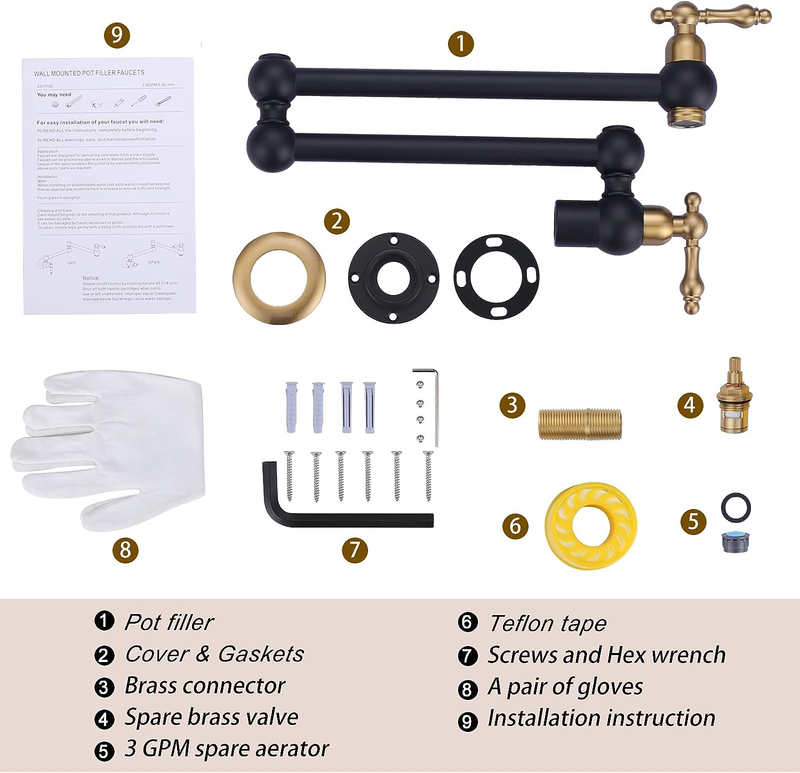 WOWOW Pot Filler Faucet over Stove, Solid Brass Pot Filler Wall Mount Commercial