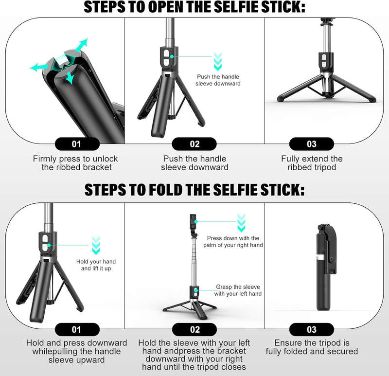 Reinforced Selfie Stick with Remote, Cell Phone Tripod Holder for iPhone 15/14/1