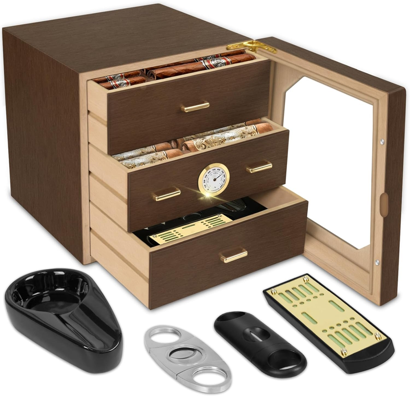 Premium High-Capacity Cigar Humidor Cabinet | Walnut Finish, Precision Humidifie