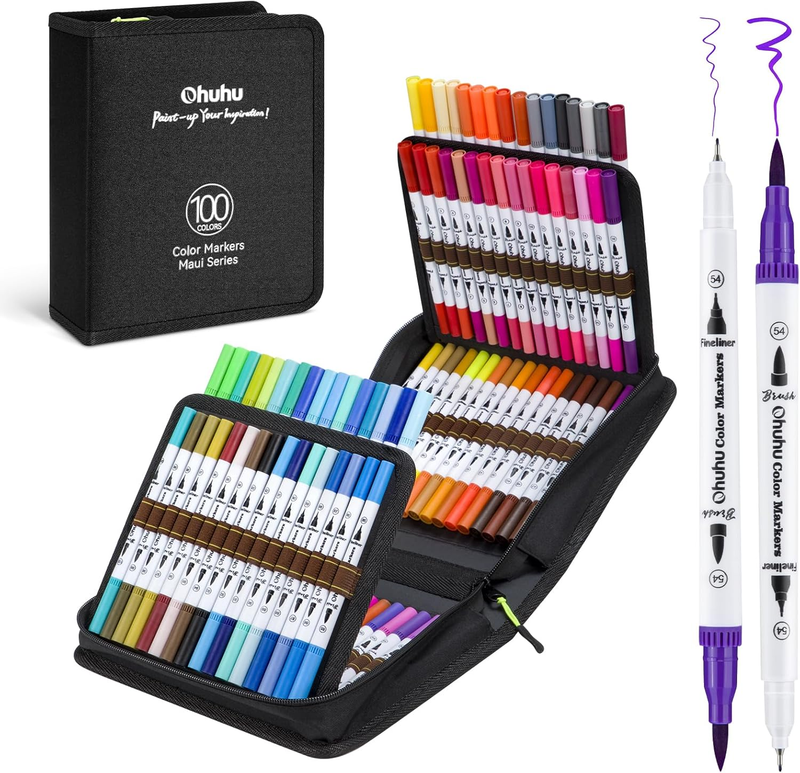 Markers for Adult Colouring Books: 100 Colours Brush Pens Dual Brush Fine Tip Dr