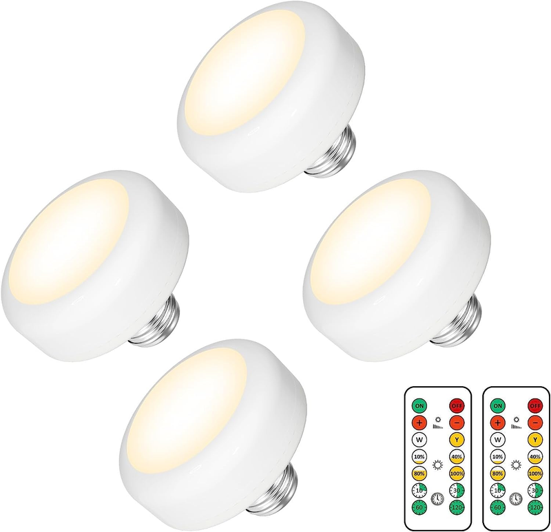 4 Pack Battery Powered Light Bulb,Aa Battery Operated LED Puck Lights with Remot