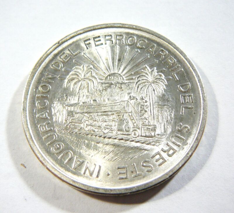 1950 Mexico Silver 5 Pesos Railroad
