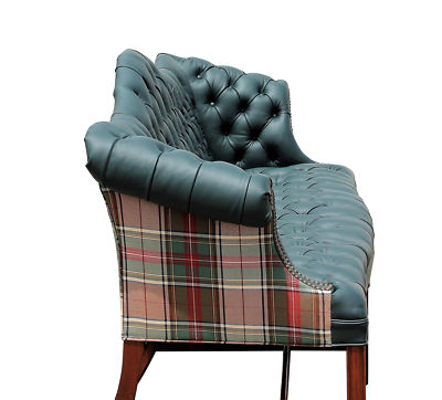 Reupholstered Green Genuine Italian Leather Camelback Tufted Sofa