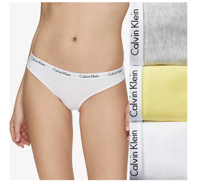 Women Calvin Klein Carousel 3-Pack Thong (White - Yellow - Gray