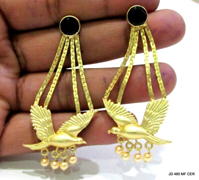 Rose Gold Matt Finish Tassel Stone, Golden Pigeon Earrings, Boho jewelry, Gypsy