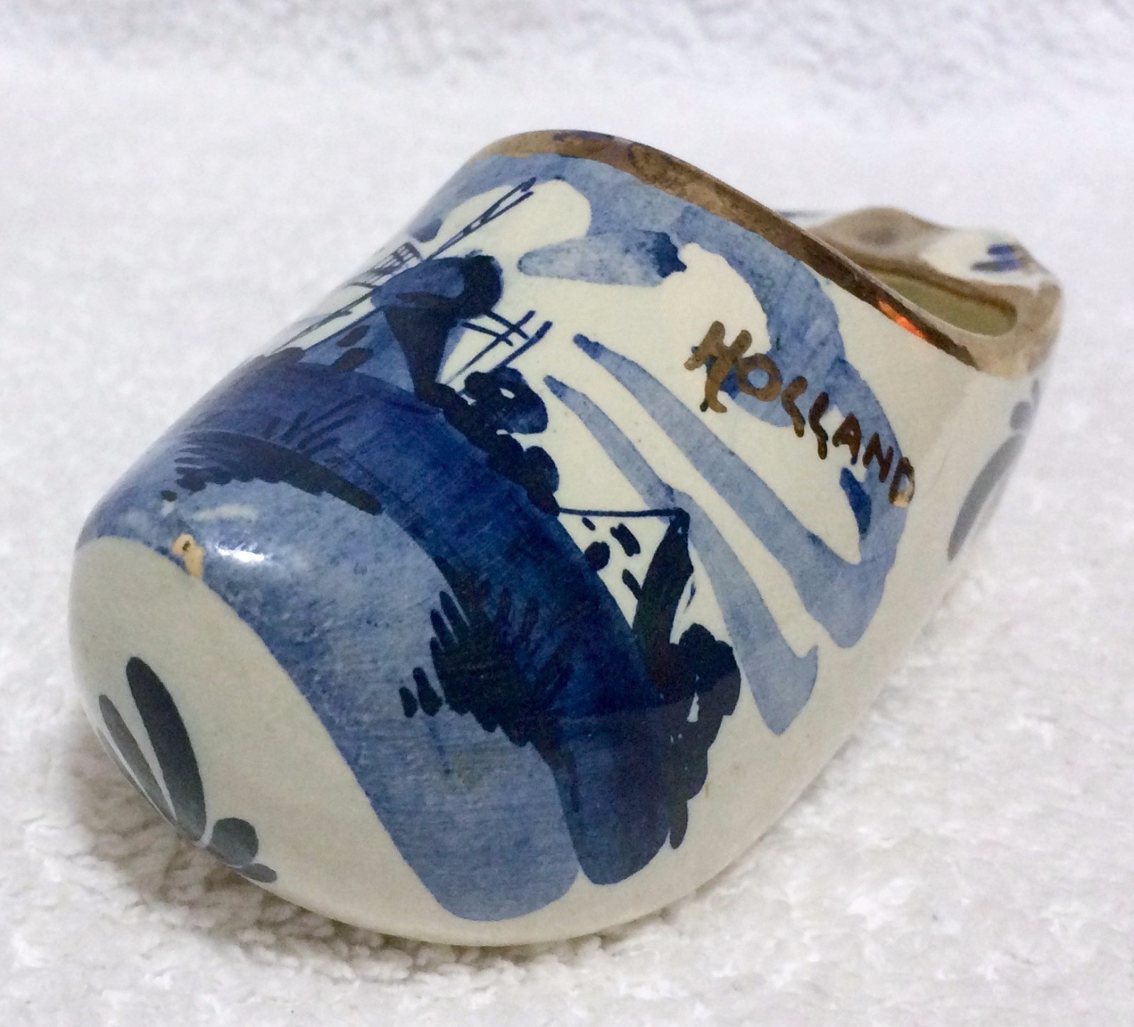 Hand Painted Delfts Blue IKLA HOLLAND SHOE - Windmill - Gold Trim