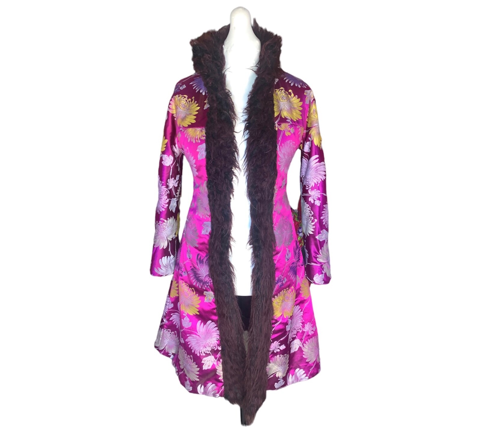90s a/w 1998 vivienne tam brocade purple fur trim coat rare