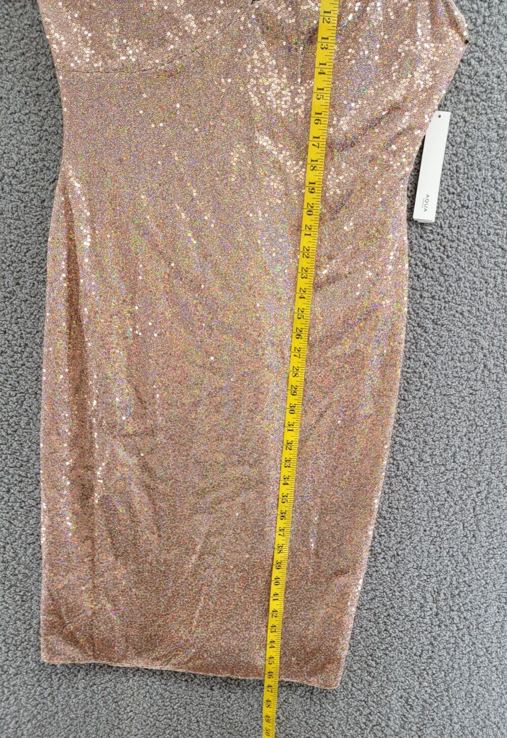 Aqua One Shoulder Sequin Dress Women's XL Copper Asymmetric Back Zip Closure - Picture 7 of 15
